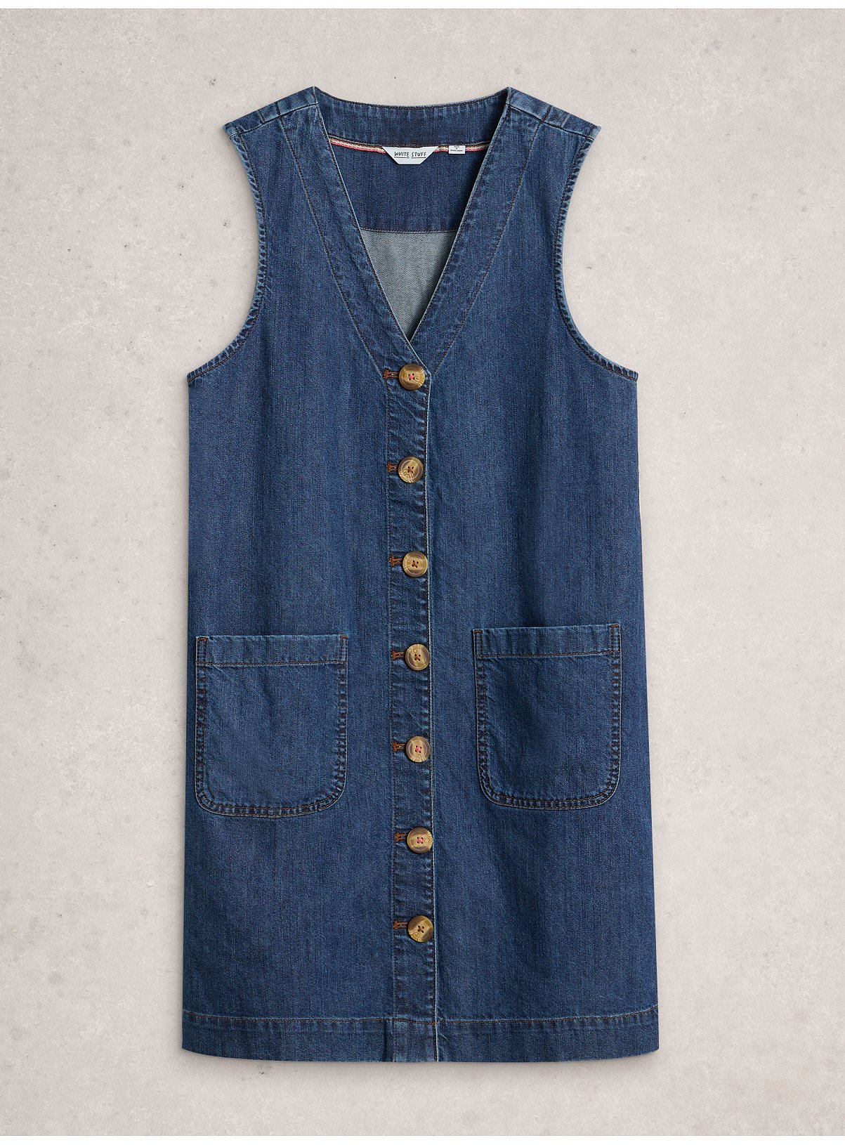 WHITE STUFF Rose Denim Pinny Dress 16 - Image 5 thumbnail